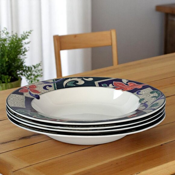 4 Pc. Christopher Stuart Optima HK201 Pasha's Palace Rimmed Soup Bowls 9.5" - Picture 3 of 15